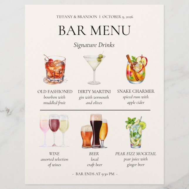 Aquarell-Bar-Menü Briefbogen (Vorderseite)