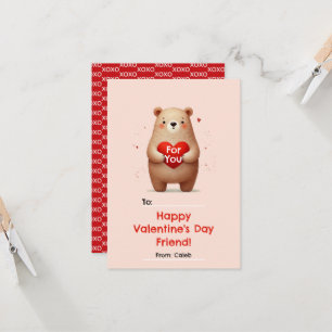 Aquarell Bär rotes Herz xoxo Valentinstag Einladung
