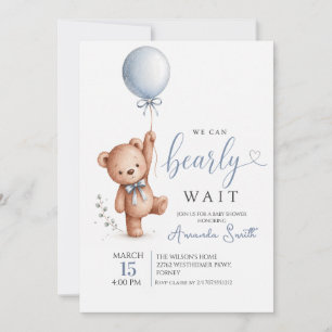 Aquarell-Bär- Wartet- kaum-Teddybär-Blau-Baby-Part Einladung