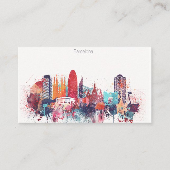 Aquarell-Barcelona-Skyline Visitenkarte (Vorderseite)