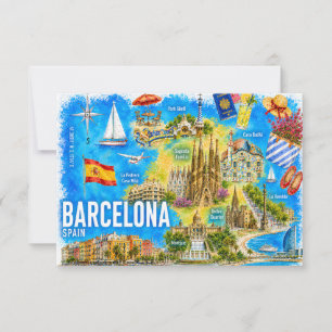 Aquarell Barcelona Spanien Sagrada Wahrzeichen Einladung