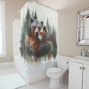 Aquarell-Bären & Bäume rustikale Wildnis Duschvorhang
