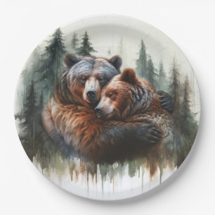 Aquarell-Bären-Rustikal-Wildnis-Hochzeit Pappteller