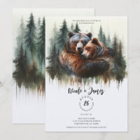 Aquarell-Bären Rustikale Wildnis-Hochzeit