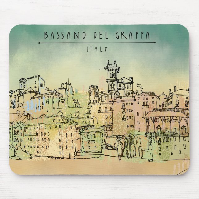 Aquarell Bassano del Grappas Italien Mousepad (Vorne)