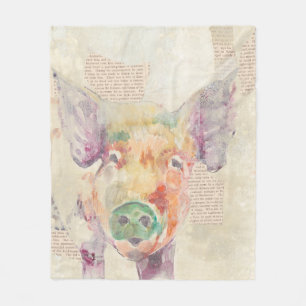 Aquarell-Bauernhof-Collagen-Schwein Fleecedecke