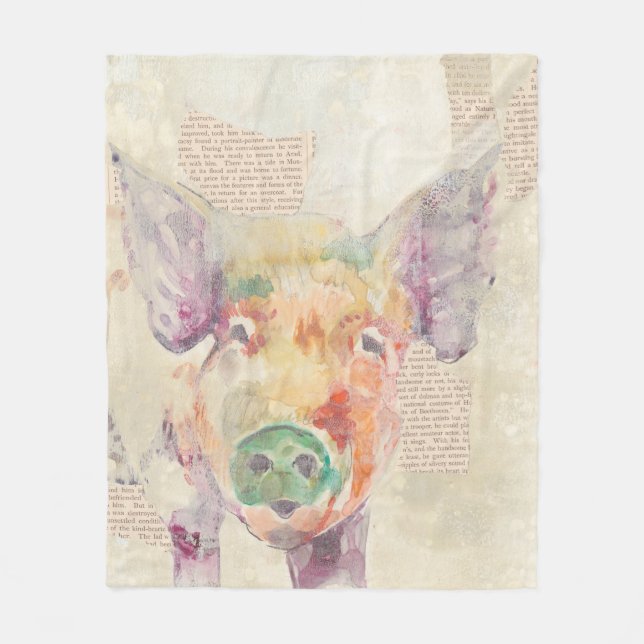 Aquarell-Bauernhof-Collagen-Schwein Fleecedecke (Vorderseite)