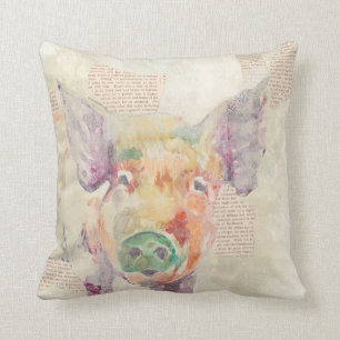 Aquarell-Bauernhof-Collagen-Schwein Kissen