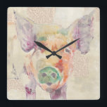 Aquarell-Bauernhof-Collagen-Schwein Quadratische Wanduhr<br><div class="desc">Bauernhof-Collagen-Schwein-Künstler: Jennifer Goldberger</div>