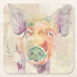 Aquarell-Bauernhof-Collagen-Schwein Rechteckiger Pappuntersetzer