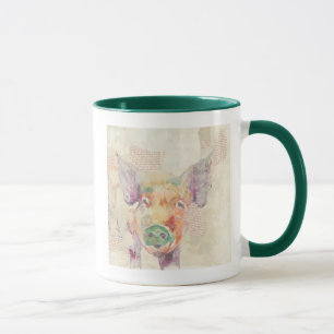 Aquarell-Bauernhof-Collagen-Schwein Tasse