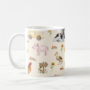 Aquarell-Bauernhofszene Nahtloses Muster Kaffeetasse