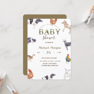 Aquarell Bauernhoftiere Baby Shower Einladung