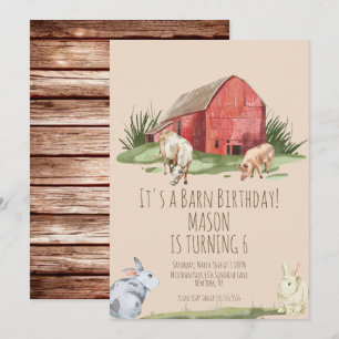 Aquarell-Bauernhoftiere-Farmhaus-Geburtstag Einladung
