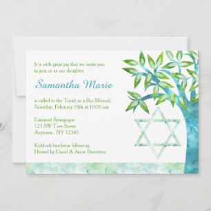 Aquarell Baum des Lebens Türkisgrüne Bat Mitzwa Einladung