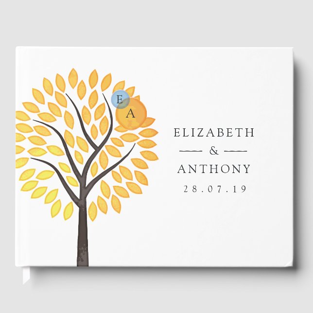 Aquarell-Baum-Wassertropfen-Monogramm-Hochzeit Gästebuch (Vorderseite)