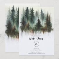 Aquarell Bäume Rustikale Wildnis Hochzeit