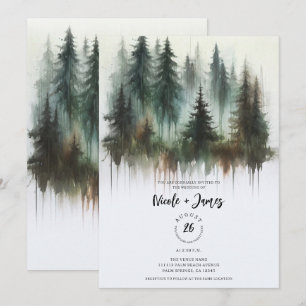 Aquarell Bäume Rustikale Wildnis Hochzeit Einladung