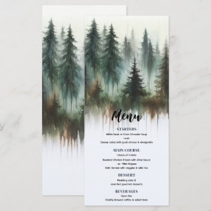 Aquarell-Bäume Rustikale Wildnis-Hochzeitsmenü Menükarte