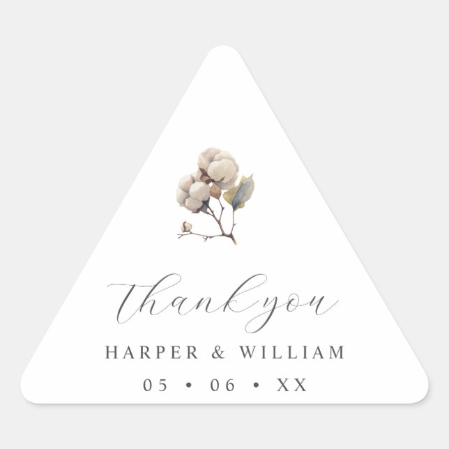 Aquarell Baumwolle Hochzeit danke Dreieckiger Aufkleber (Vorderseite)