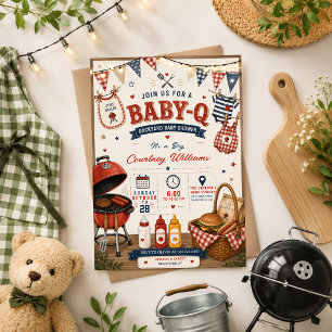 Aquarell BBQ Hinterhof rustikale Babyparty Sommer Einladung