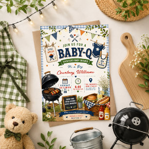 Aquarell BBQ Hinterhof rustikale Babyparty Sommer Einladung