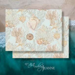 Aquarell Beach Coral Starfish Muschel Blau Seidenpapier