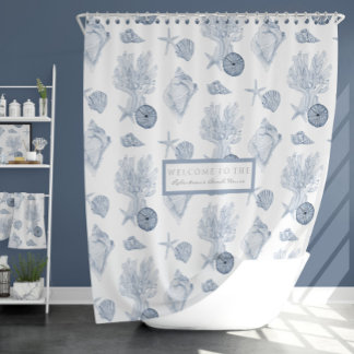 Aquarell Beach Corean Starfish Blau in Weiß Duschvorhang