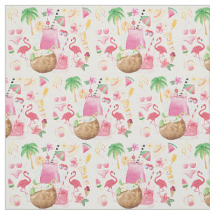 Aquarell Beach Icons Flamingos Palmen Bäume Stoff