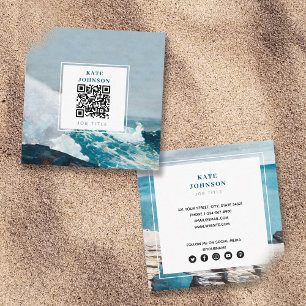 Aquarell Beach Ocean QR Code Social Media Quadratische Visitenkarte