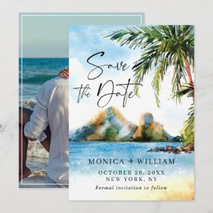 Aquarell Beach Palm Tree Foto Save The Date