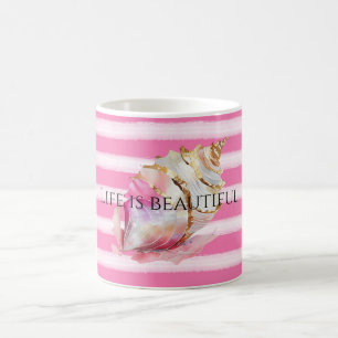 Aquarell Beach Pink Streifen Gold Muschel Kaffeetasse
