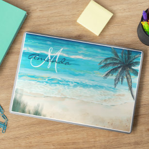Aquarell Beach Seascape Personalisiert Monogram HP Laptop-Aufkleber