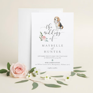 Aquarell-Beagle-Hund Haustier & Florale Pinke Rose Einladung