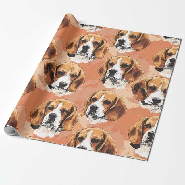 Aquarell-Beagle-Porträtmuster-Wrap-Papier Geschenkpapier (Ungerollt)
