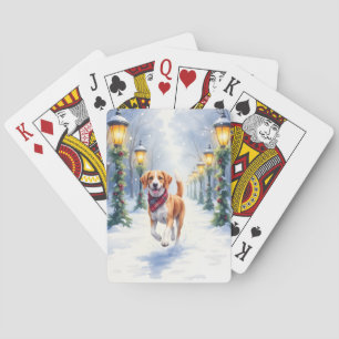 Aquarell-Beagle-Snowy-Park-Weihnachtsfeiertag Spielkarten