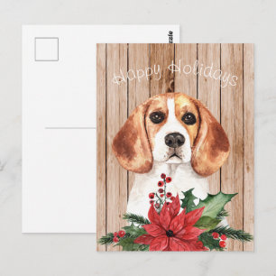 Aquarell-Beagle & Weihnachtsstrauß Postkarte