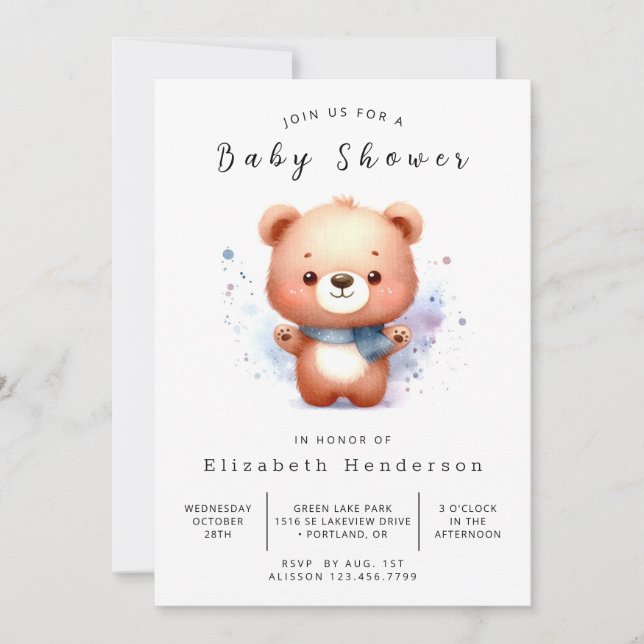 Aquarell Bear Baby Dusche Einladung (Vorderseite)