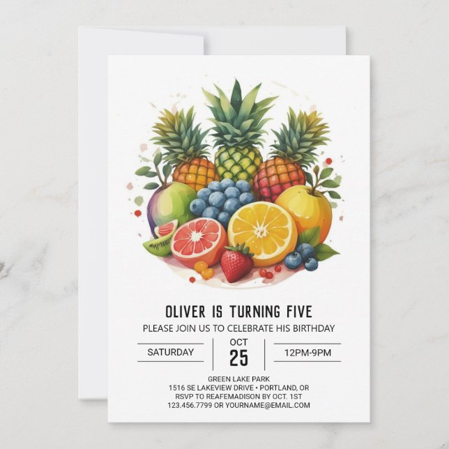Aquarell bearbeitbare Apple Frucht Geburtstag Einladung (Vorderseite)