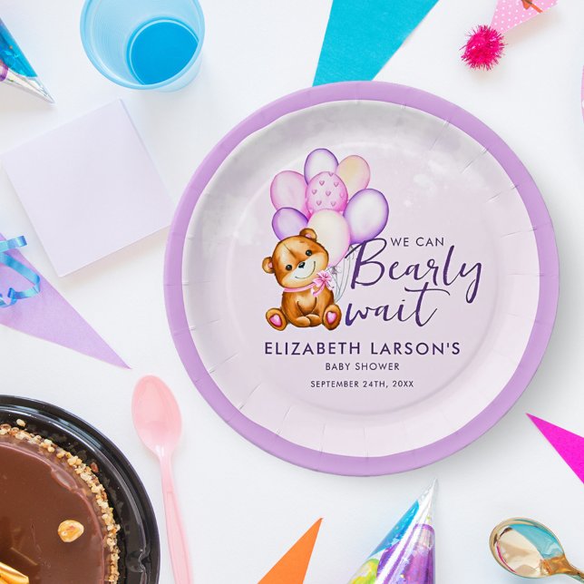 Aquarell Bearly Wait Baby Dusche Pappteller (Von Creator hochgeladen)