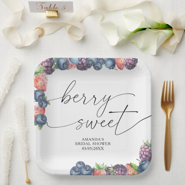 Aquarell-Beeren - süße Beeren-Text Pappteller (Hochzeit)