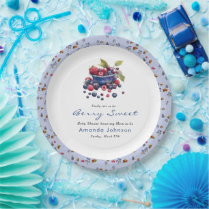 Aquarell-Beeren-Süße-Blaubeeren-Baby-Party Pappteller