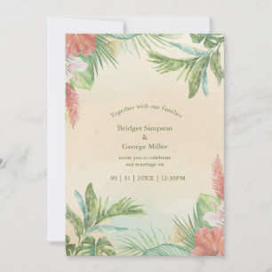 Aquarell-Beige-Hawaii-Florale-Tropische-Hochzeit Einladung