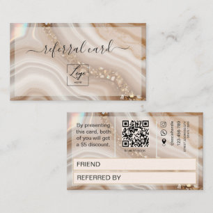 Aquarell-Beige- und Gold-QR-Code-Empfehlungskarte Empfehlungskarte