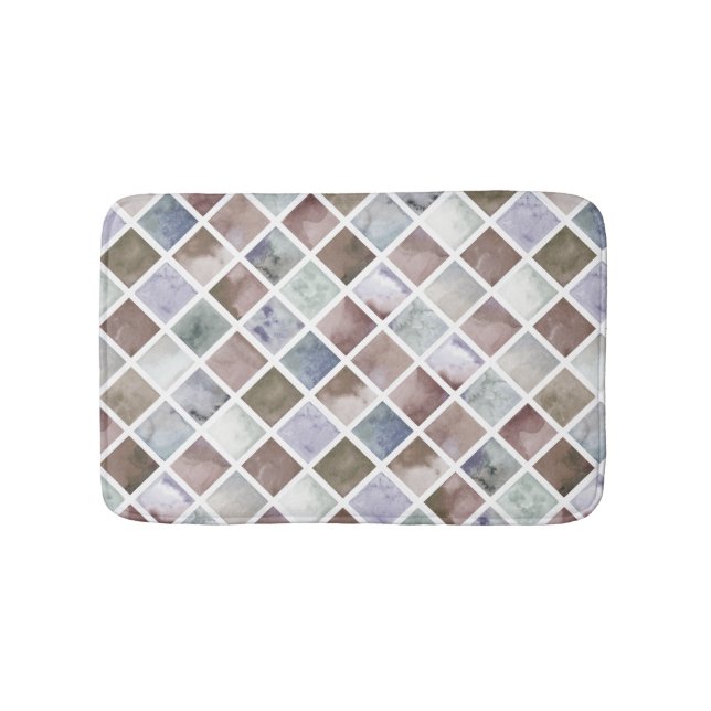 Aquarell Beige und graue Quadrate . Badematte (Vorderseite)