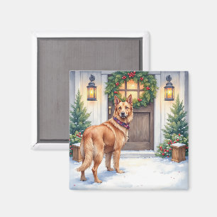 Aquarell Belgischer Laekenois Bauernhaus Weihnacht Magnet