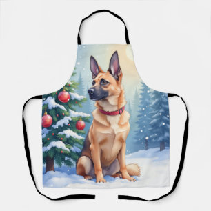 Aquarell Belgischer Malinois Immergrün Weihnachten Schürze
