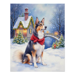 Aquarell Belgischer Schäferhund Winter Weihnachten Poster