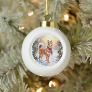 Aquarell Belgischer Tervuren Girlande Weihnachten Keramik Kugel-Ornament