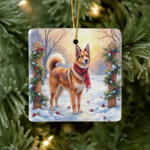 Aquarell Belgischer Tervuren Girlande Weihnachten Keramikornament